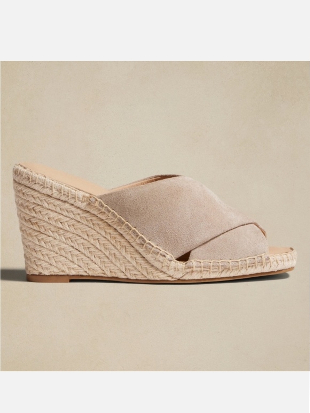 Banana Republic NWT Beige Nude Suede Espadrille Wedge Slide In Sand Size 7